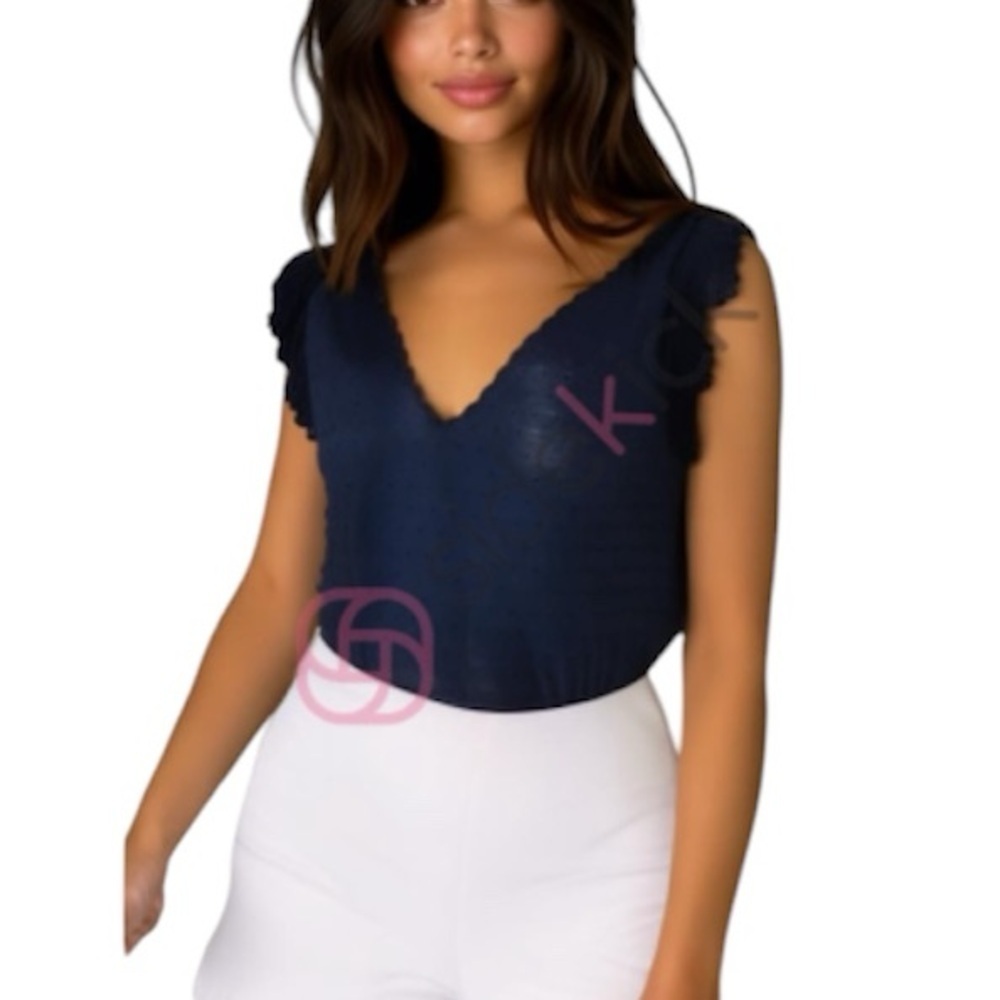 J. Crew Navy Blue Swiss dot blouse back zip flutter cap sleeve size 2 (3x $15) - Picture 2 of 15